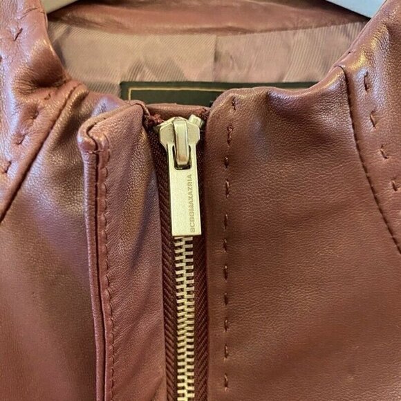 BCBGMAXAZRIA Leather Jacket Coat Purple Peplum Small - Picture 7 of 12